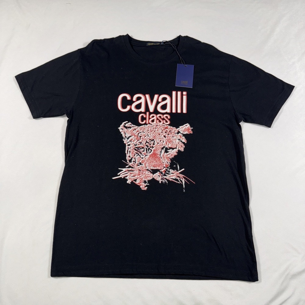 Cavalli Class T-Shirt Mens XL Black SS Tee‎ Logo Printed RXT61R JD060 NWT
